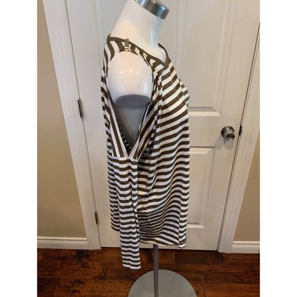 Michael Kors Brown & White Striped Cold Shoulder Shirt, Size S, NWT! $79 - Picture 3 of 6